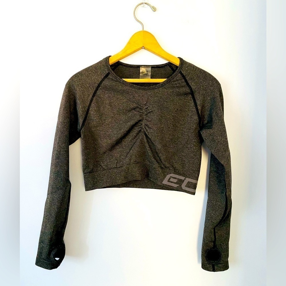 ECHT Arise Scrunch Womens Large Crop Top Charcoal Gray Activewear Compression